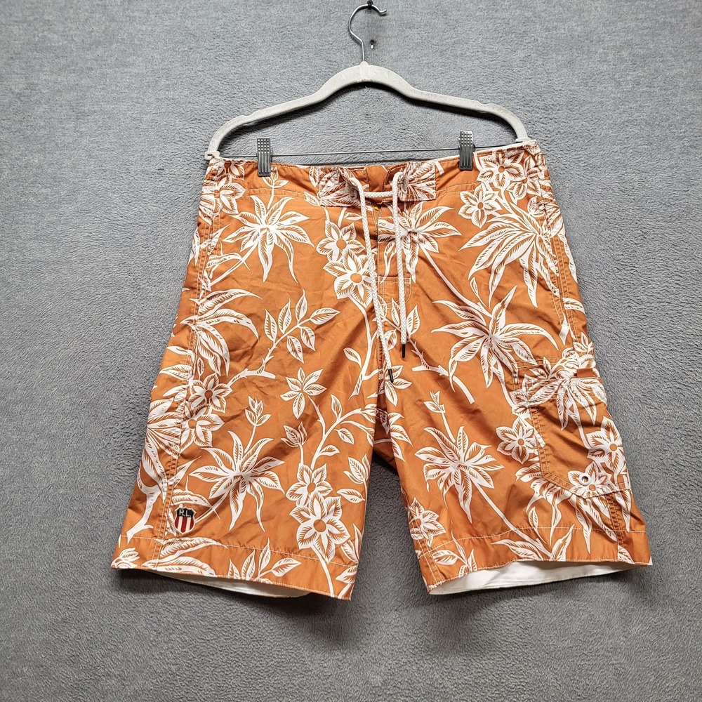 Polo Jeans Company Ralph Lauren Men Swimwear M Orange‎ White RL Shield
